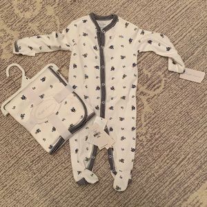 Ralph Lauren 6 month Footie Onesie and Baby Blanket Set